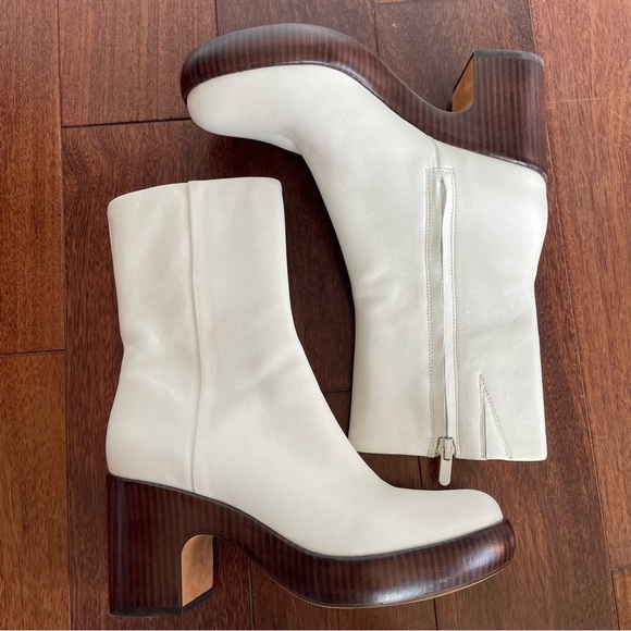 Vince Nicco Leather Boot White Wood Patform Heel Clog Zipper Womens 7.5 - Picture 2 of 11